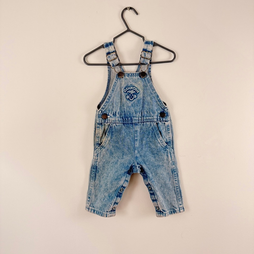 Vintage OshKosh Bgosh Baby Denim Overalls Acid Wash‎ Made in USA 3-6 Months